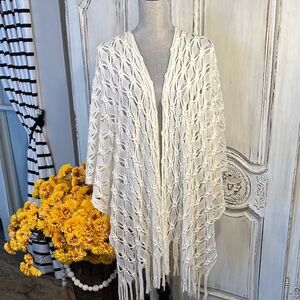 Croft & Barrow Ivory Open-Knit Fringe - Lightweight Decorative Knit Duster Shawl